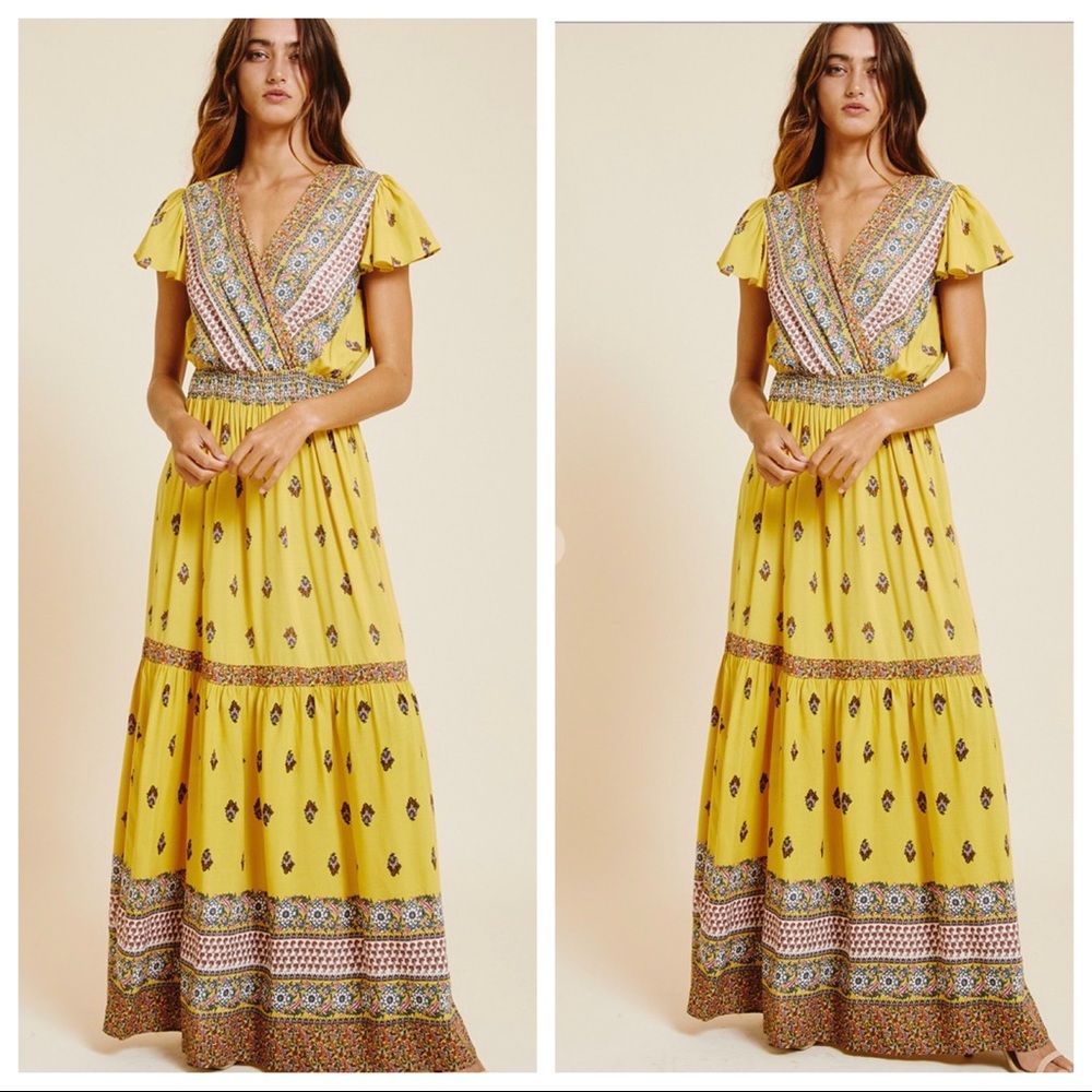 Natalie Short Flowy Sleeves Print Maxi Boho Dress - Picture 2 of 5